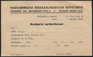 1919 Magyarországi Közalkalmazottak Szövetsége belépési nyilatkozat és felhívás csatlakozásra.