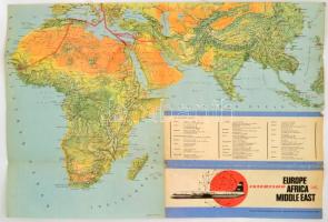 cca 1960-1970 Interflug légitársaság Europe-Africa-Middle East prospektusa, rajta az útvonalakat ábrázoló térképekkel, 58x39 cm