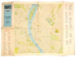 1960 MALÉV Budapest turista térkép, többnyelvű leírásokkal. Bp., Kartográfiai Vállalat, cca 1:10 000 méretarányban, 48x45 cm, 48x68 cm