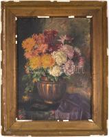 Novák Erzsébet (1893-?): Krizantémok (1920-25 körül). Olaj, karton, jelzett (keret által takarva), s...