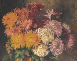 Novák Erzsébet (1893-?): Krizantémok (1920-25 körül). Olaj, karton, jelzett (keret által takarva), s...