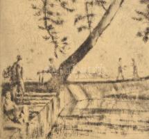 Varga Nándor Lajos (1895 - 1978): Római fürdő, rézkarc, papír, néhány apró folttal, fa keretben 29 x...