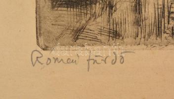 Varga Nándor Lajos (1895 - 1978): Római fürdő, rézkarc, papír, néhány apró folttal, fa keretben 29 x...