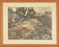 Czinke Ferenc (1926-2000): Ipolyvölgye. Rézkarc, papír jelzett, üvegezett keretben, 29×39 cm