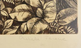 Czinke Ferenc (1926-2000): Ipolyvölgye. Rézkarc, papír jelzett, üvegezett keretben, 29×39 cm