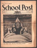 1946 School Post. 1946. nov. 15. Angol nyelvű cserkészújság, a címlapon a még gyermek XIV. Dalai Lámával (Tenzin Gyatso (1935-)), és róla szóló cikkel.