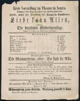 1857 Nyitra, színházi plakát 1/2kr hirdetménybélyeggel Eugen Enders Liebe Kann Alles 20x24 cm