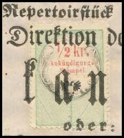 1857 Nyitra, színházi plakát 1/2kr hirdetménybélyeggel Eugen Enders Liebe Kann Alles 20x24 cm