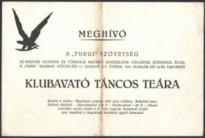 1934 Meghívó Turul szövetség klubavató teadélutánra. Hajtva 24x17 cm