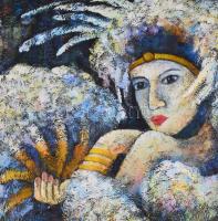 Olvashatatlan jelzéssel: Hölgy legyezővel. Olaj, vászon, 60×50 cm