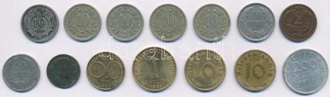 Vegyes 14db-os érmetétel, közte Német Harmadik Birodalom 1937J 10pf Al-Br T:2,2- Mixed 14pcs coin lot, with German Third Empire 1937J 10 Reichspfennig Al-Br C:XF,VF