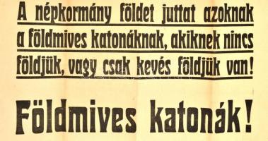 1918 Földműves katonák részére való majdani földosztásról szóló hirdetmény. Búza Barna a Károlyi kor...