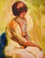 Juhász Erika (1926-2018): Ülő akt. Akvarell, papír, jelzett, ajándékozási sorokkal, hátoldalán felir...