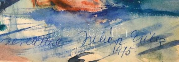 Juhász Erika (1926-2018): Ülő akt. Akvarell, papír, jelzett, ajándékozási sorokkal, hátoldalán felir...