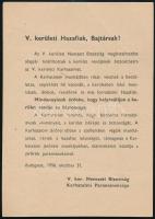 1956 "V. kerületi Hazafiak, Bajtársak!", 1956. okt. 31., V. ker. Nemzeti Bizottság Karhatalmi Parancsnokságának röplapja