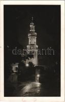 1936 Sopron, a kivilágított várostorony este. Diebold-Gruber Foto