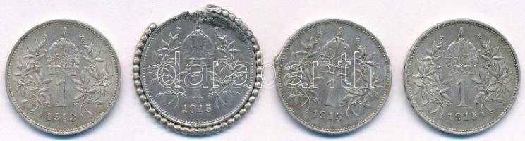 Ausztria 1913-1915. 1K (4db, 2xklf) T:2-,3 egyiken fny., másik törött foglalatban
Austria 1913-1915...