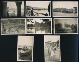 cca 1930 Budapesti városképek, életképek, 8 db vintage fotó, 5x7 cm és 8x5 cm között