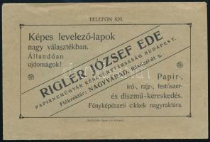 1909 Rigler József Ede Papírneműgyár Rt. reklámborítékja, 10x15 cm