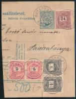 1893 Csomagszállító 8 bélyeges, 5 színű 48kr bérmentesítéssel BUDAPEST II. ORSZÁGÚT - PÉNZUTALVÁNY RESICZA