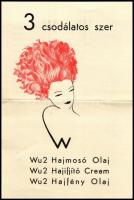 cca 1940 WU2 hajmosó olaj, hajifkító cream és hajfény olaj reklám propsketus, Bp., Posner, két oldal, 18x12 cm