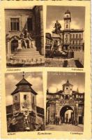 1939 Komárom, Komárno; Jókai szobor, Városháza, Kőszűz, Új várkapu, katonák / statue, monument, town hall, castle gate, soldiers (kis szakadás / small tear)