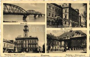 1939 Komárom, Komárno; Dunai híd, Kir. Törvényszék, Városháza, Klapka szobor, üzletek, Kultúrház, Jókai szobor / bridge, court, town hall, statue, monument, shops, community center (EK)