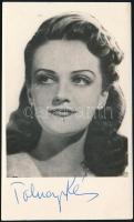 Tolnay Klári (1914-1998) színésznő aláírása egy őt ábrázoló fotón 14x9 cm.