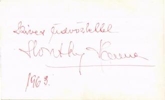 Honthy Hanna (1893-1978) színésznő aláírása egy őt ábrázoló fotó hátoldalán  14x9 cm