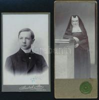 1906 Kassa, Skalnik és Fia fényképész műtermében készült, 2 db feliratozott vintage fotó, 13x5,8 cm és 10,3x6,5 cm