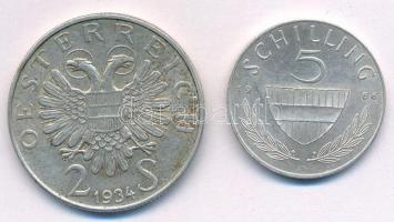 Ausztria 1934. 2Sch Ag "Engelbert Dolfuss" + 1966. 5Sch Ag T:2-
Austria 1934. 2 Schilling...