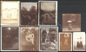 cca 1918 Privát fényképek vegyes tétele, néhány feliratozva, 13 db vintage fotó, 9x12 cm és 6x9 cm között