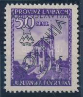 Jugoszlávia 1945 Ljubljana helyi kiadás Mi. 5, a torony árnyképe a bélyeg jobb oldalán. Certificate: Zrinjscak