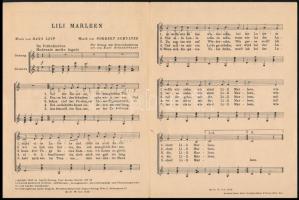 1940 Norbert Schultze: Lili Marleen kotta. Wien, F. Hofmeister-Figaro, német nyelven, 2. sztl. lev