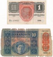 1915. 10K + 1916. 1K mindkettő "DEUTSCHÖSTERREICH" felülbélyegzéssel T:III,IV Adamo#K11M,K...