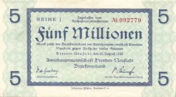 Német Birodalom/Weimari Köztársaság/Dresden-Neustadt/Amtshauptmannschaft.. 1923. 5000.000M (3x) &quo...