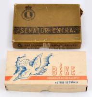 cca 1940-50 2 db Szivarkahüvely karton doboz (Béke és Senator extra), Béke kevés tartalommal, Senator sérült.