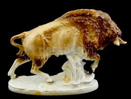 Lekopott jelzéssel: bölény, kézzel festett, javíott, m: 18 cm, h: 29 cm