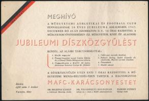 1947 Műegyetemi Athletikai és Football Club 50 éves jubileuma (1897-1947) alkalmából rendezett jubileumi díszközgyűlés meghívója, Műegyetem-vívótermében, 1947. dec. 20, a közgyűlés után MAFC-karácsonyesttel, BEAC (Budapesti Egyetemi Atlétikai Club) elnökségének.