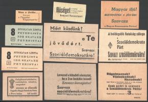 1947 14 db az 1947-es (kékcédulás) választással kapcsolatos nyomtatvány, röplap, cédula, különféle m...