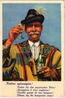 Kedves egészségére! Magyar bor reklámlap, folklór / Hungarian wine advertising propaganda, folklore s: Pálinkás Gy.