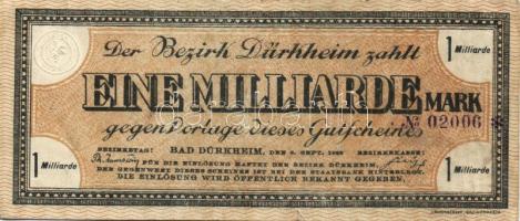 Német Birodalom/Weimari Köztársaság/Bezirk Dürkheim 1923. 1000.000.000M T:II