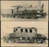 4 db régi mozdonyokat ábrázoló fotó, 8×18 és 12×16 cm közötti méretekben