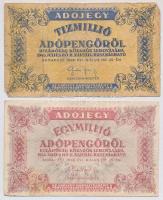 1946. 50.000AP + 100.000AP + 500.000AP + 1.000.000AP + 10.000.000AP (fordított címerrel), mind sorsz...