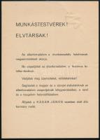 1956 Munkástestvérek! Elvtársak! ... Álljatok a Kádár János vezetése alatt álló kormány mellé, 1956-os röplap, foltos.