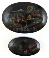 Lakkozott, festett keleti fa dobozka 2 db, váza 8,5; 12,5; 16 cm