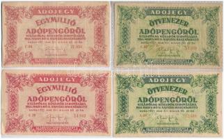 1946. 10.000AP (2x) + 50.000AP (2x) + 100.000AP (2x) + 1.000.000AP (2x) mind sorszámozott T:I--III-