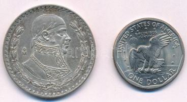Vegyes: Mexikó 1962. 1P Ag "Függetlenség" + Amerikai Egyesült Államok 1979. 1$ Cu-Ni "...