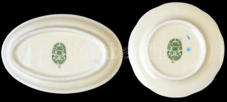 Zsolnay búzavirág és pillangó mintás tálka. Kézzel festett, jelzett, hibátlan. 11x7 cm, 8 cm