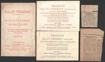 1946-1947 Zajti Ferenc festőművész kiállítási katalógusa és névre szóló meghívója, valamint egy 1946-os kiállításra szóló másik meghívóval.